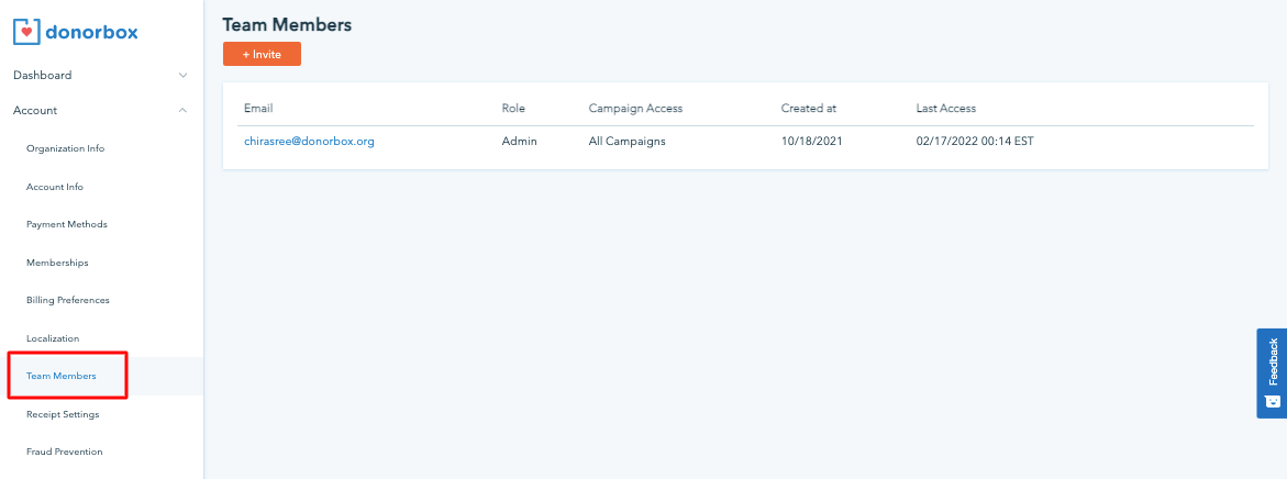 Invite your Team Members to your Donorbox Organization Account